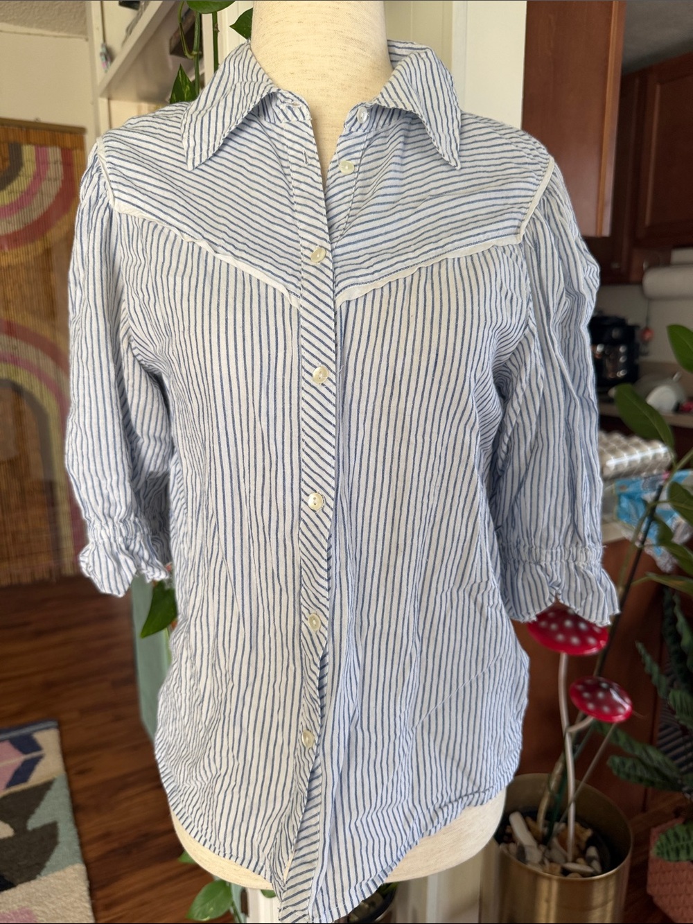 Ba&sh Blue Striped Button-Up Shirt